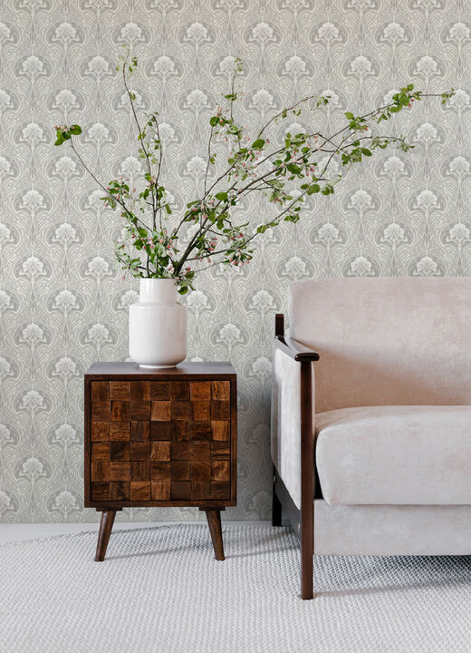 Mucha Off White Botanical Ogee Wallpaper