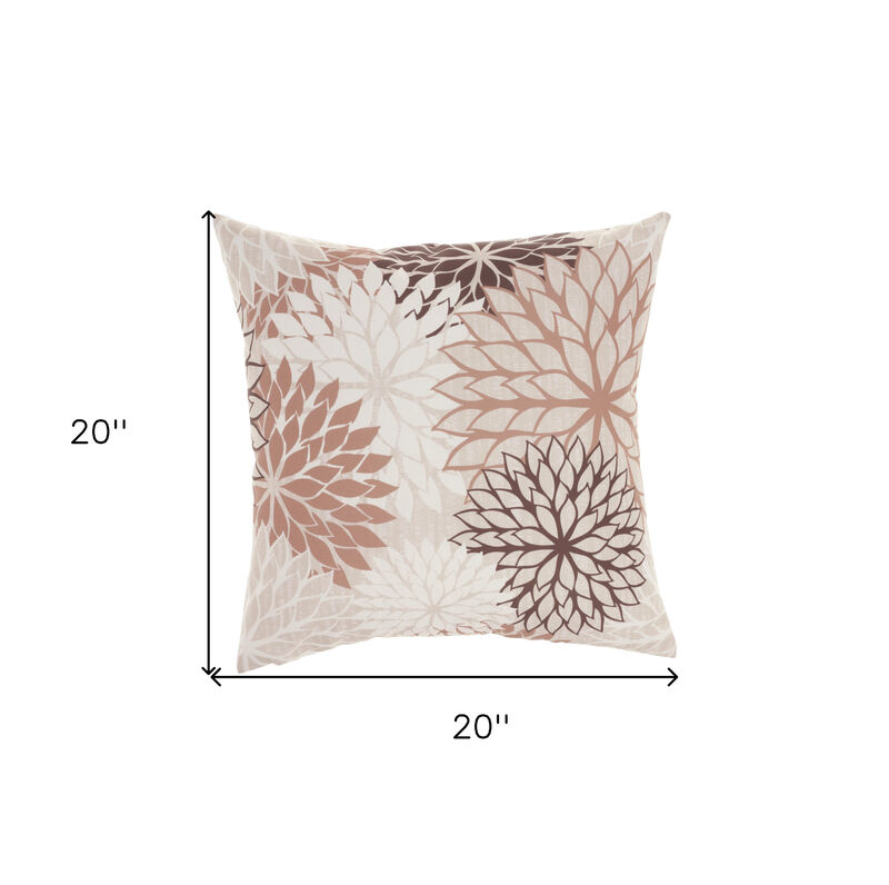 HomeRoots 20" Brown Beige and Ivory Floral Indoor Outdoor Throw Pillow image number 4