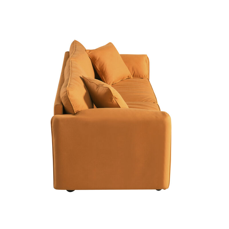 Modern Sofa loveseat, 75.6" Sofa Couch, Large deep seat Sofa, loveseat with Hardwood Frame, mid-Century upholstered Sofa for Living Room, Bedroom, Apartment (Orange)-2