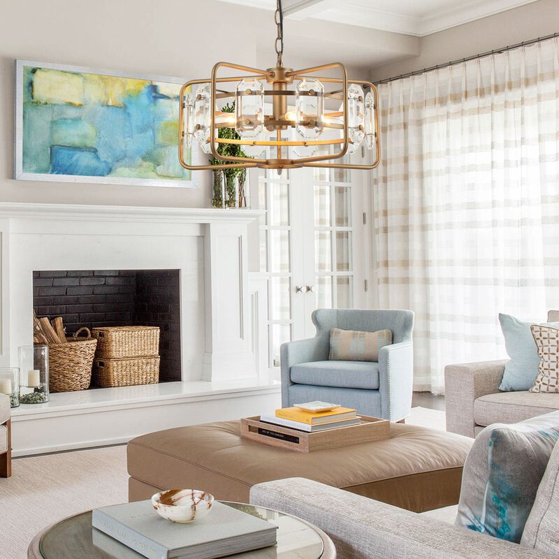 18 in. 4-Light Gold Crystal Caged Chandelier