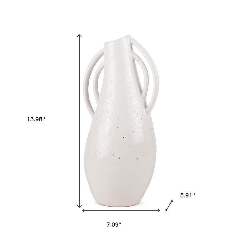 HomeRoots 14" Off White Speckle Ceramic Amphora Table Vase image number 3