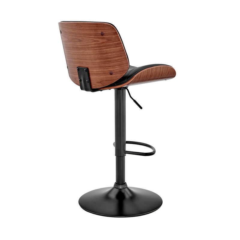 Brock Adjustable Gray Faux Leather and Walnut Wood Stool with Black Base image number 3