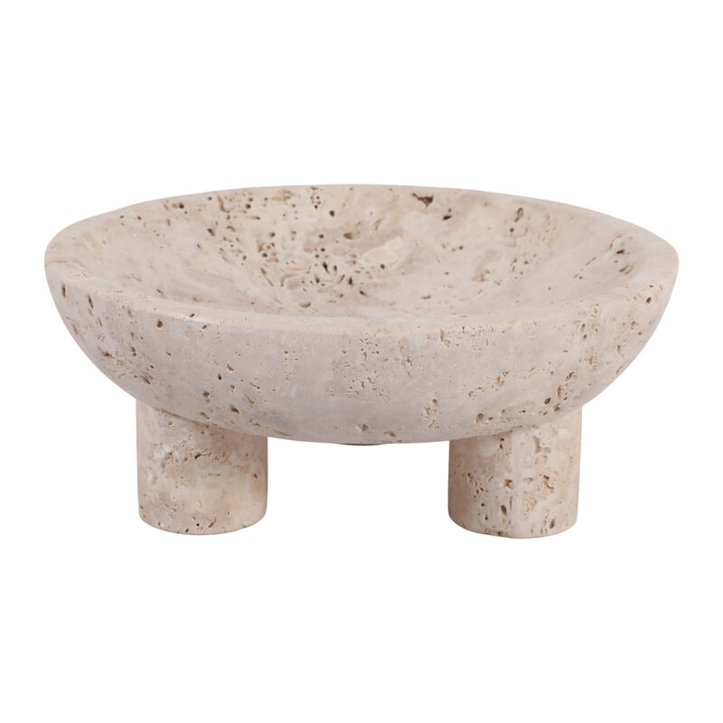10" Travertine Footed Bowl, Tan image number 3