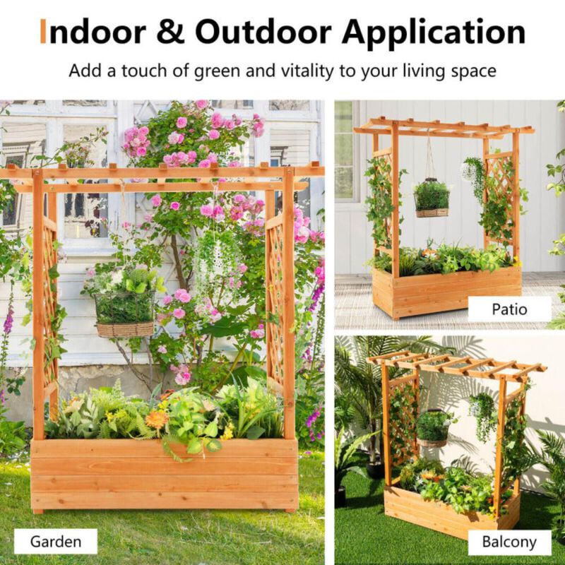 Hivvago Raised Garden Bed with Trellis or Climbing Plant and Pot Hanging