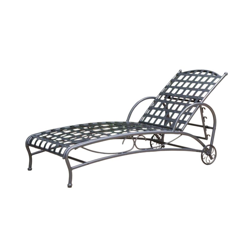 Santa Fe Nailhead Iron Multi-position Chaise Lounge, Hammered Pewter