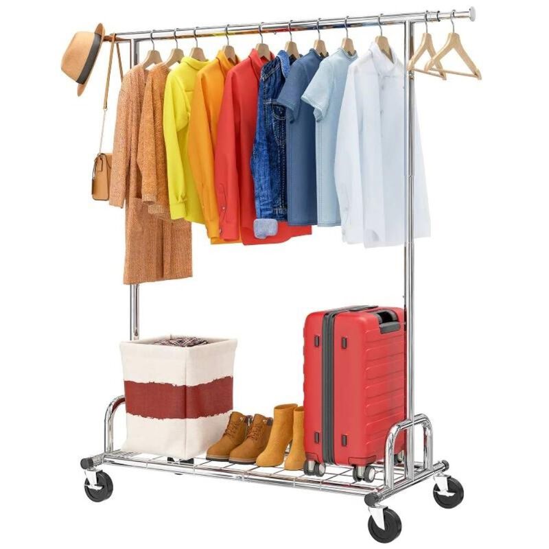 Hivvago Heavy Duty Metal Clothing Bar Garment Rack on Lockable Casters - 450lb Capacity
