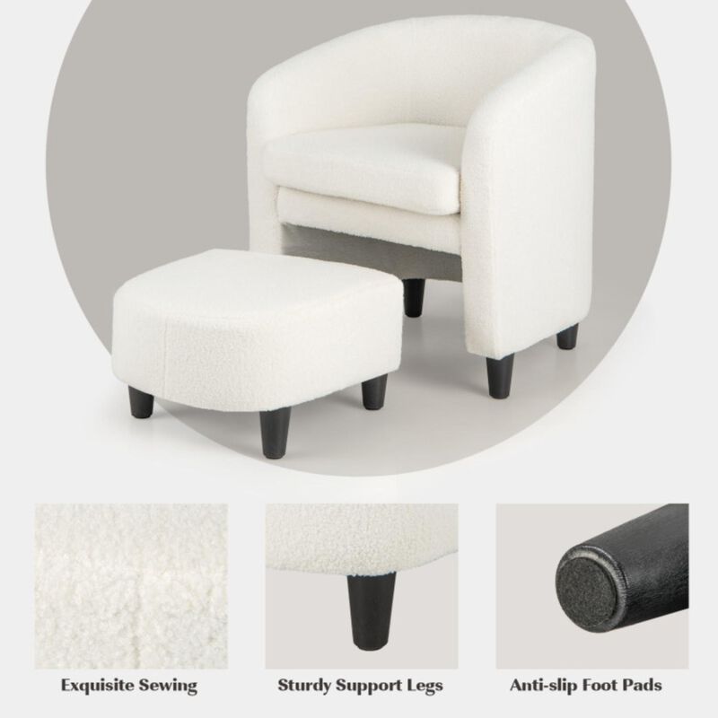 Hivvago Modern Upholstered Barrel Teddy Velvet Chair with Ottoman