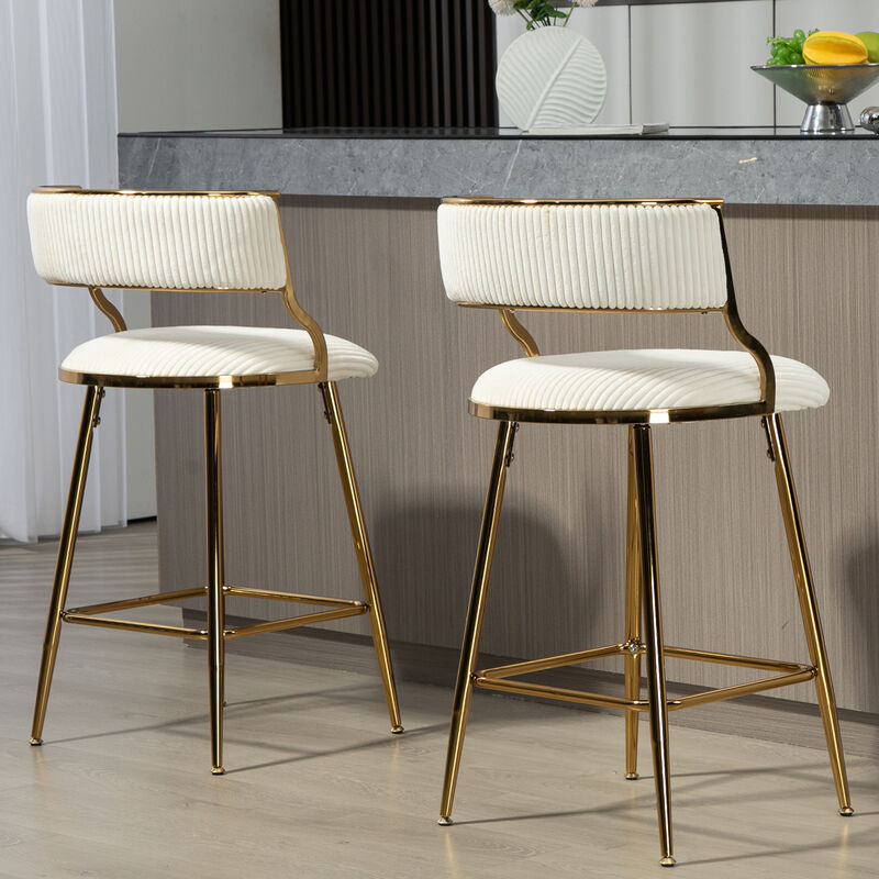 Streamdale Corduroy Counter Height Bar Stools with Back (Beige, Set of 2) image number 6