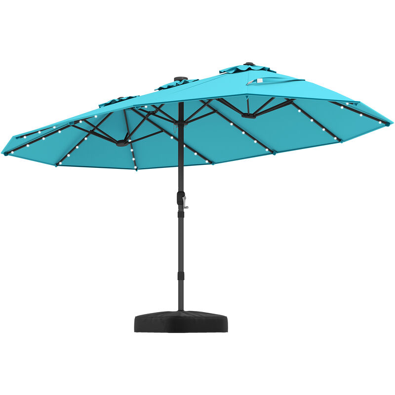 Double-Sided Patio Umbrella with 48 Built-In LED Lights for Outdoor Evening Use