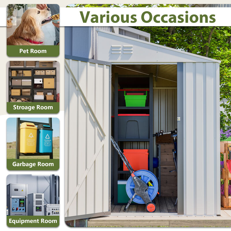 4' x 7' Lean-To Storage Shed, Heavy-Duty Metal Outdoor Garden & Bike Shed with Lockable Door image number 6