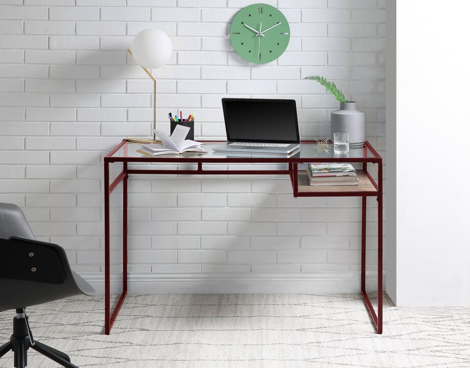 ACME Yasin Writing Desk, Red & Glass