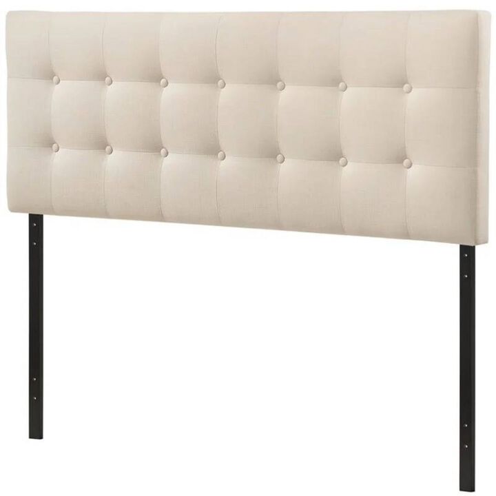 Hivvago Full size Modern Ivory Fabric Upholstered Button Tufted Headboard