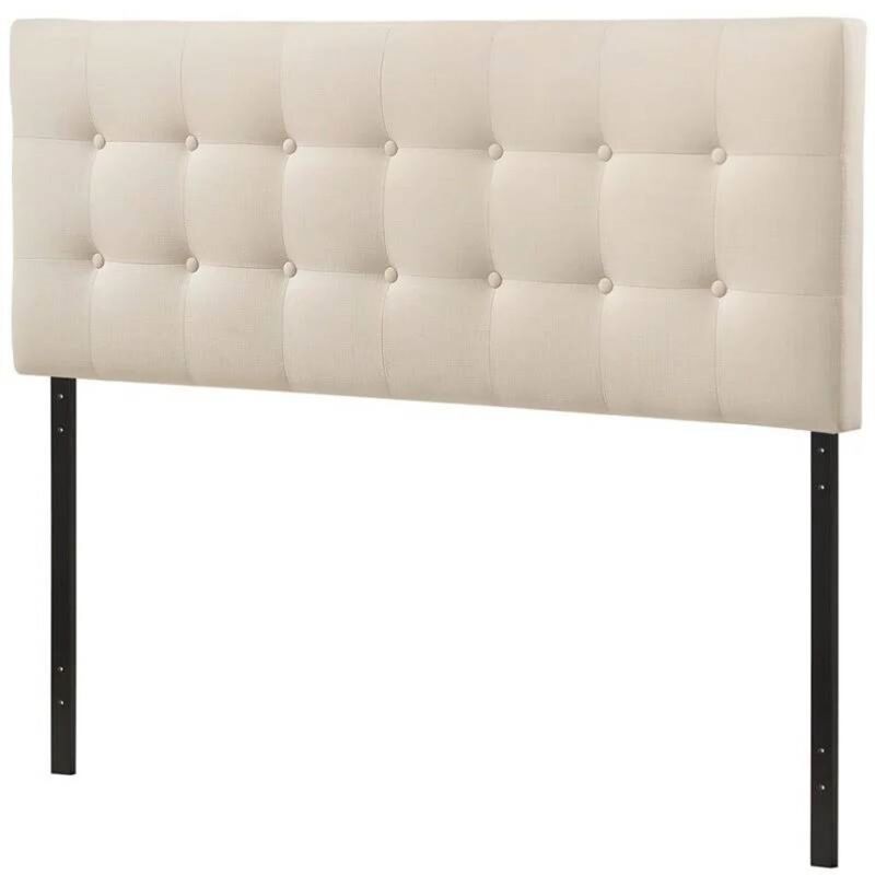 Hivvago Queen size Modern Ivory Fabric Upholstered Button Tufted Headboard
