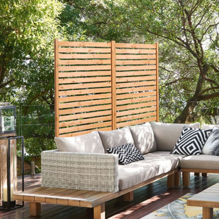 Outdoor Wooden Privacy Panel with Stand, Decorative Freestanding Patio Divider-Natural