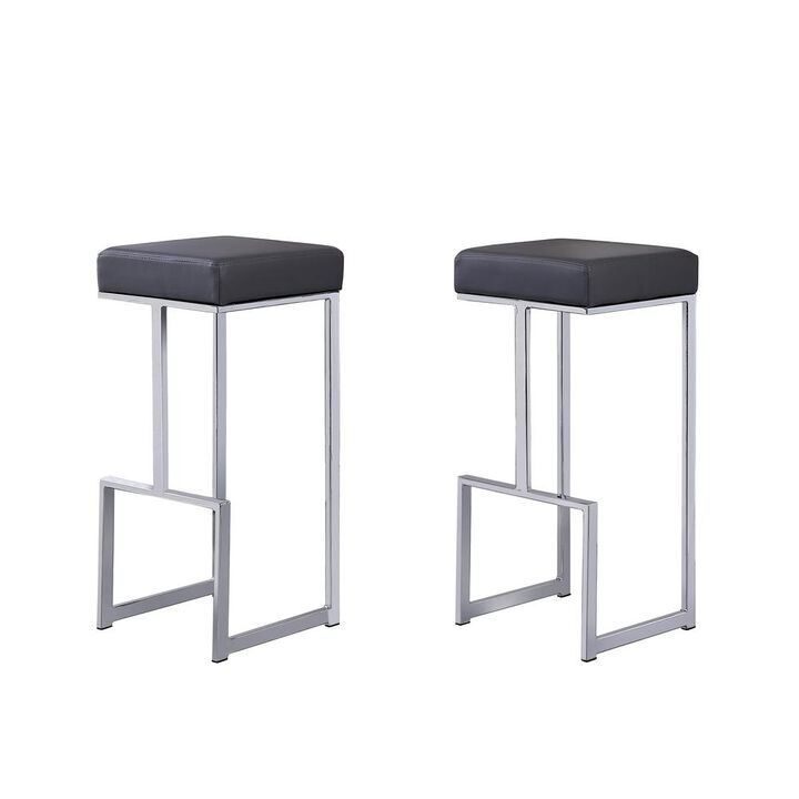 Best Master Furniture Dorrington Modern Faux Leather Backless Bar Stool in Gray/Silver (Set of 2)
