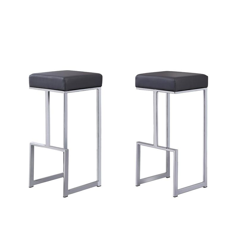 Best Master Furniture Dorrington Modern Faux Leather Backless Bar Stool in Gray/Silver (Set of 2)
