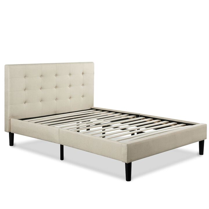 Hivvago Queen size Taupe Beige Upholstered Platform Bed Frame with Headboard