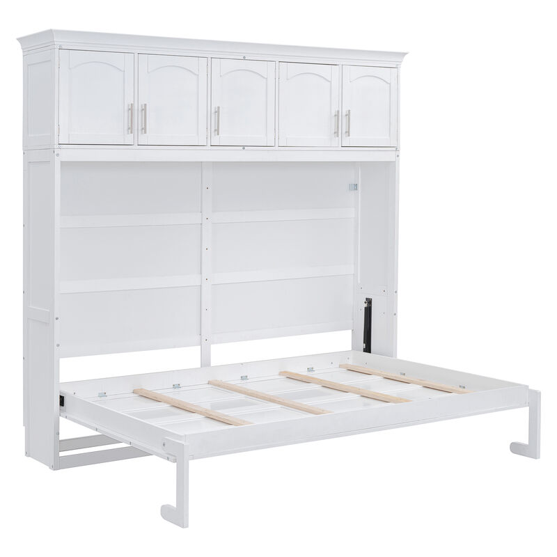 Whisen Modern Design Queen Size Murphy Bed, Folded into a Cabinet with Top Cabinets