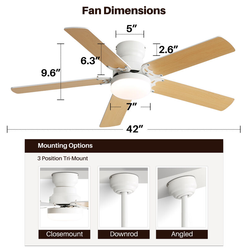 42 Inch Modern Ceiling Fan With LED Light 5 Blades Remote Control Reversible DC Motor White image number 2