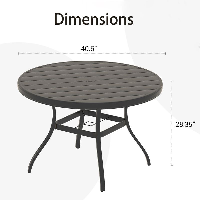 40.6" Outdoor Round Patio Dining Table for 4-6 People, All Weather Metal Dining Table with Umbrella Hole image number 6