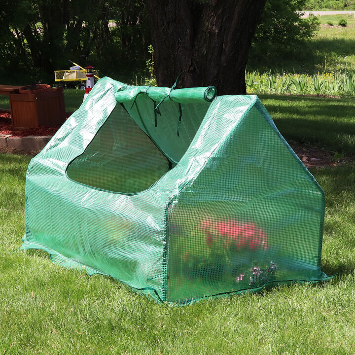 Sunnydaze 4 x 3 ft Steel PVC Panel Mini Greenhouse with 2 Doors - Green