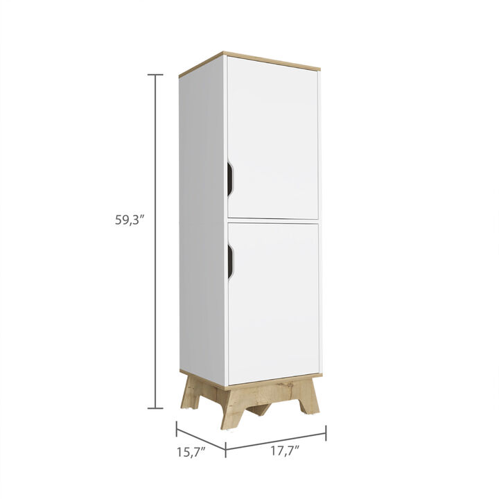 Pamplona Microwave Tall Cabinet Counter Surface, Top And Lower Double Doors Cabinets -Light Oak / White