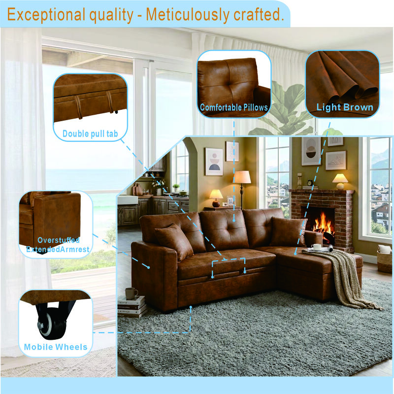 Jomple Foil Fabric Sectional Sleeper sofa image number 3
