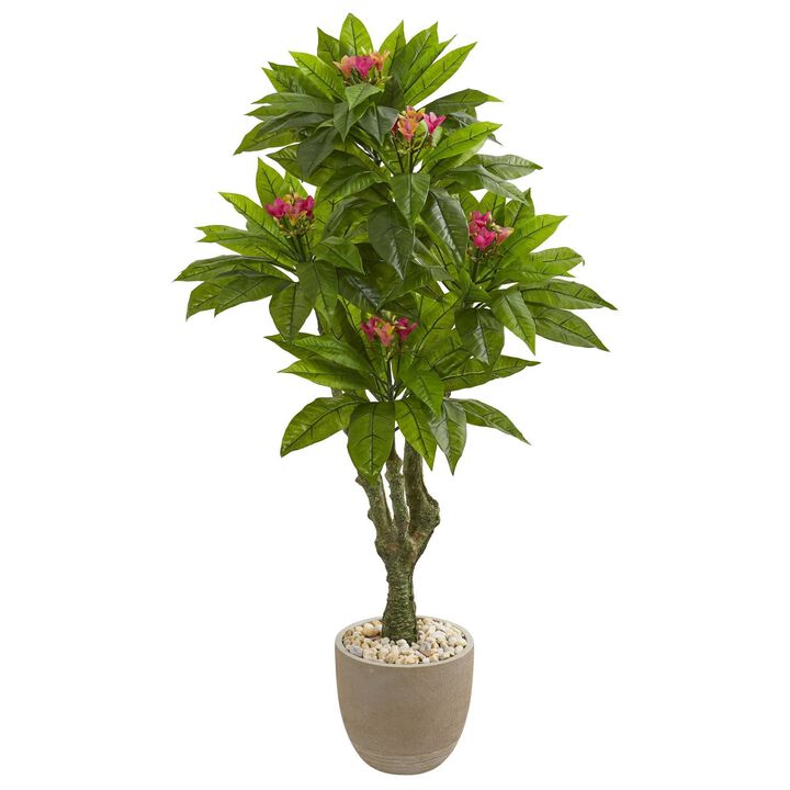 Nearly Natural 5-ft Plumeria Tree in Decorative Planter UV Resistant