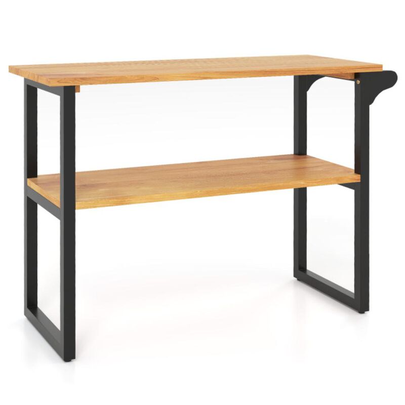 Hivvago 2-Tier Solid Teak Wood Bathroom Shelf with Towel Rack