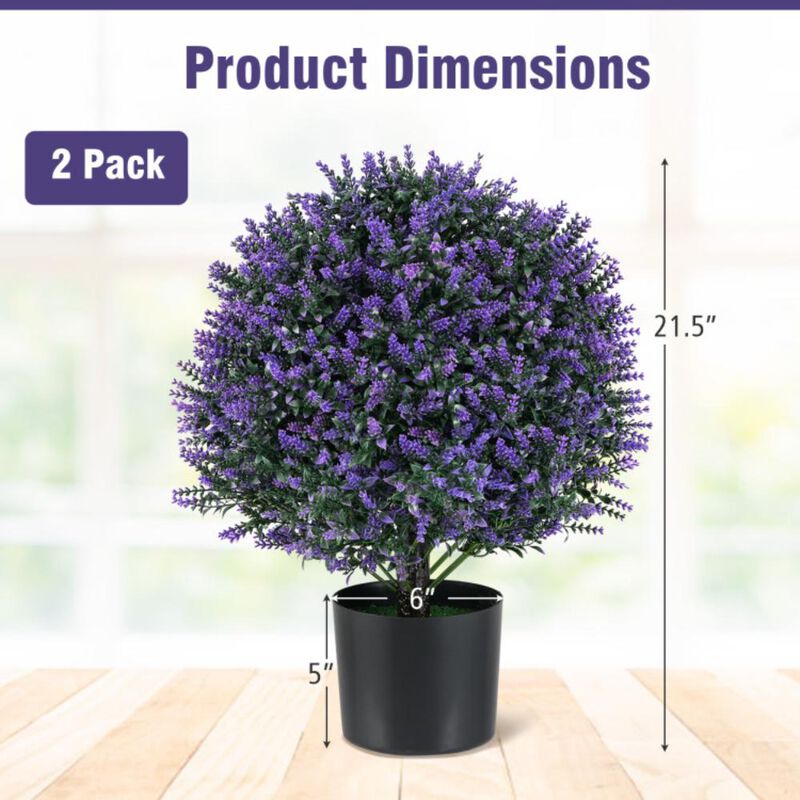 Hivvago 2 Pack Artificial Lavender Topiary Ball Tree Faux Shrub Bushes with Flowers