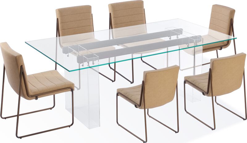Moorea Double Pedestal Rectangular Dining Table in Clear Acrylic, Glass and Bronze Metal