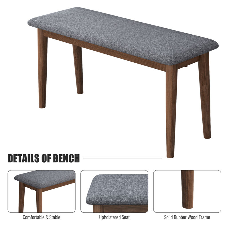 2 PCS Upholstered Benches Retro Upholstered Bench Solid Rubber Wood for Kitchen Dining Room Grey and Walnut Color image number 5