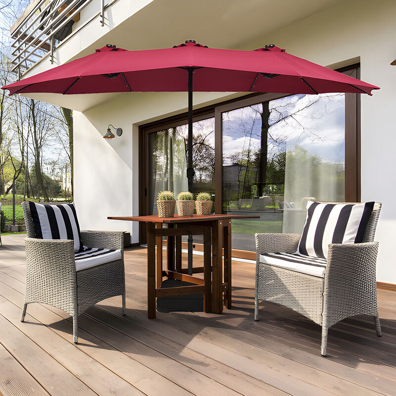 Solar LED Patio Double-sided Umbrella Market Umbrella with Weight Base