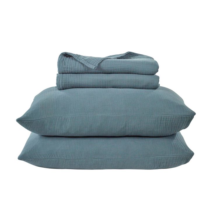 Cotton Voile Blue Full/Queen Blanket Set