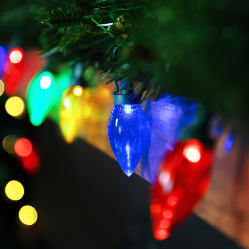 25ct Multi-Color LED C9 Christmas Lights  16ft Green Wire image number 1