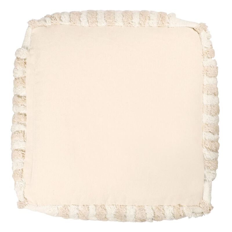 Hivvago 18 Inch Beige Cotton Cube Striped Pouf Ottoman