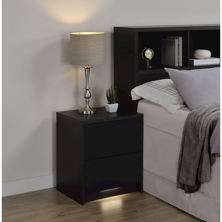 Plethoria Home Geary Black 2-drawer Nightstand LED Lights and USB