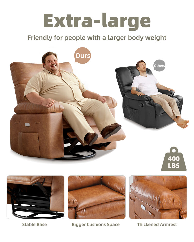 360 Degree Swivel Lazy Manual Rocking Recliner Sofa Chair for Living Rooms, Bedrooms, Outdoor Relax, Brown image number 7
