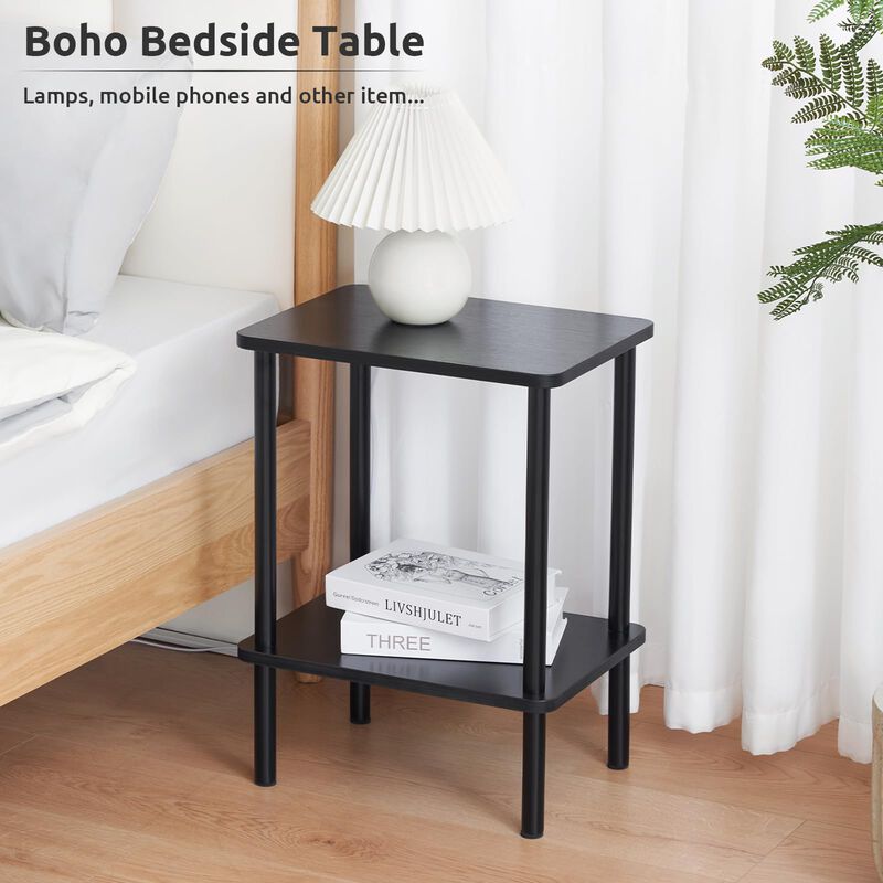 Apicizon 2 Tier End Table Set of 2, Boho Side Table with Storage Shelf, Nightstand Bedside Table for Small Spaces, Bedroom, Livi