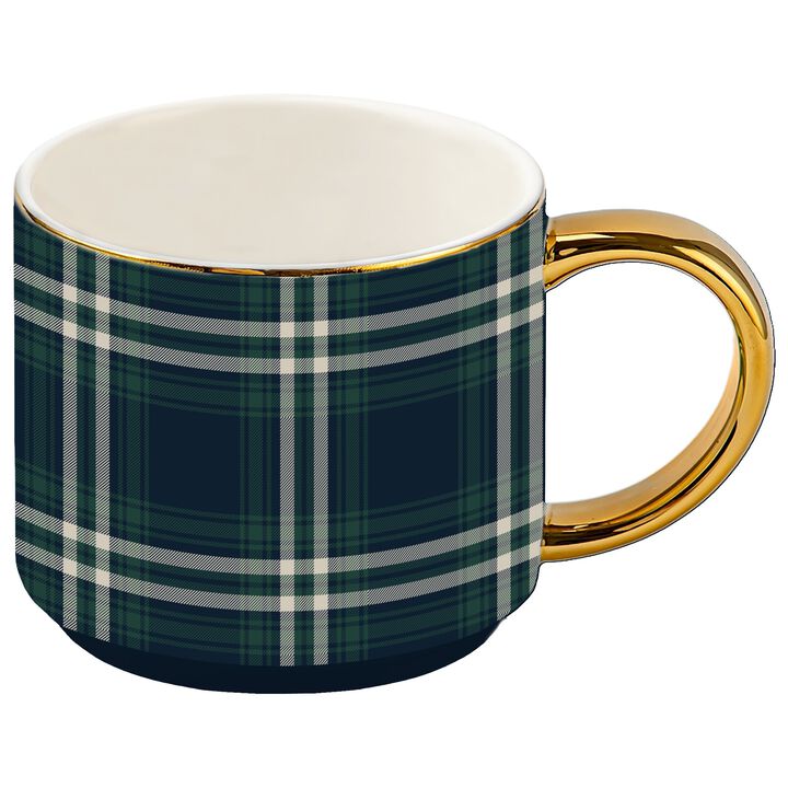 Navy Plaid 14 oz Gold Handle Coffee Mug