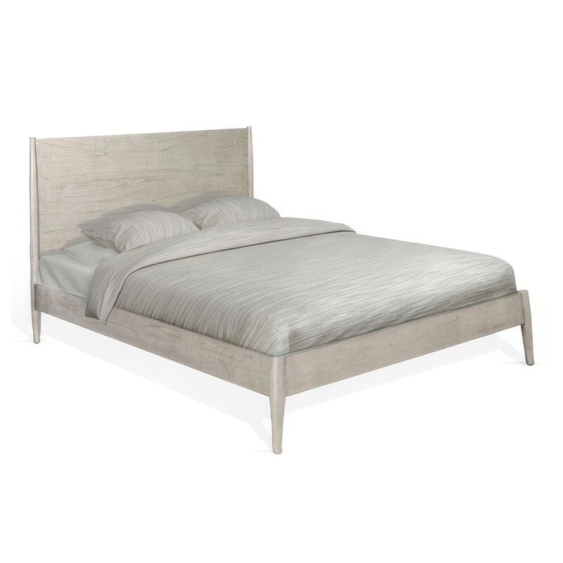 Amy King Size Platform Bed, Low Profile Frame, Panel Headboard, Gray - Benzara