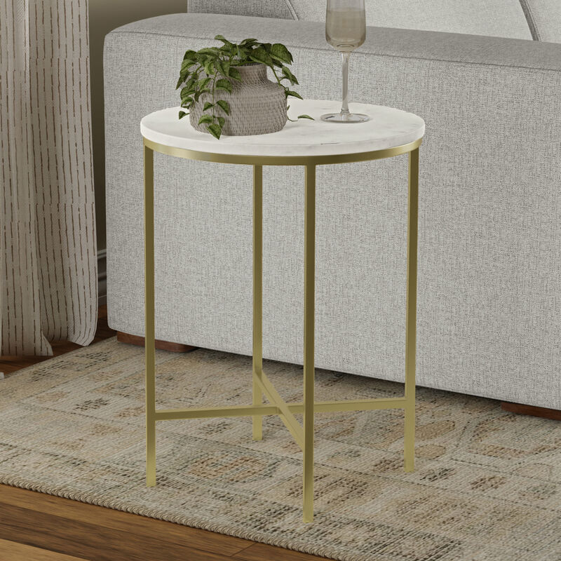 Tara Modern Contemporary 16 inch Wide Metal Side Table in Gold