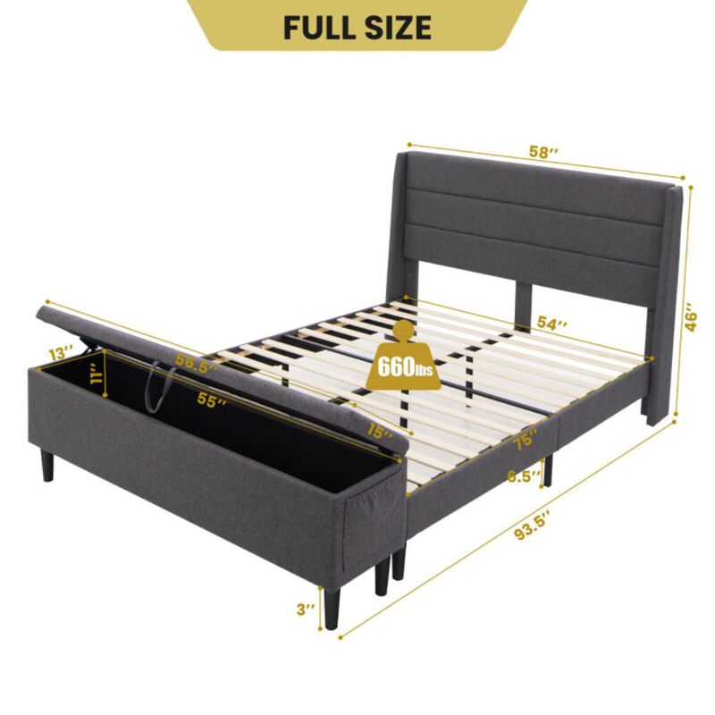 Hivvago Upholstered Bed Frame with Headboard and Storage Ottoman image number 7