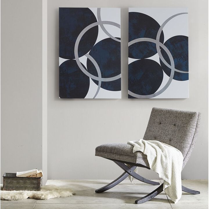 Gracie Mills Noel Navy and Silver Abstract Art Set