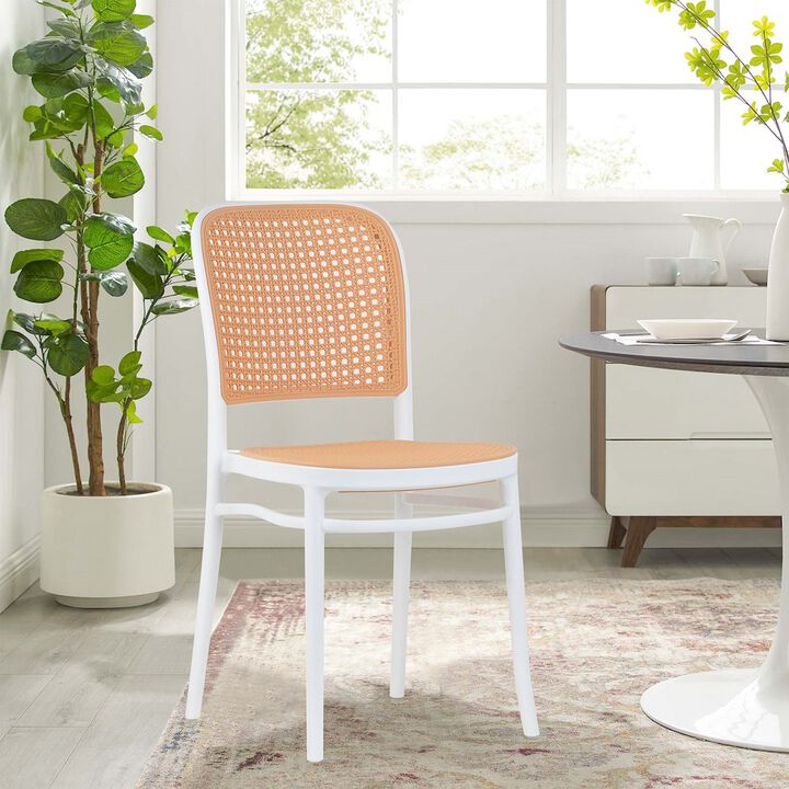 Glamour Home Set of 2 Balto White Plastic Dining Chair with Rattan Detail
