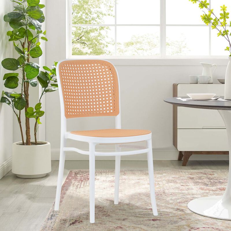 Glamour Home Set of 2 Balto White Plastic Dining Chair with Rattan Detail