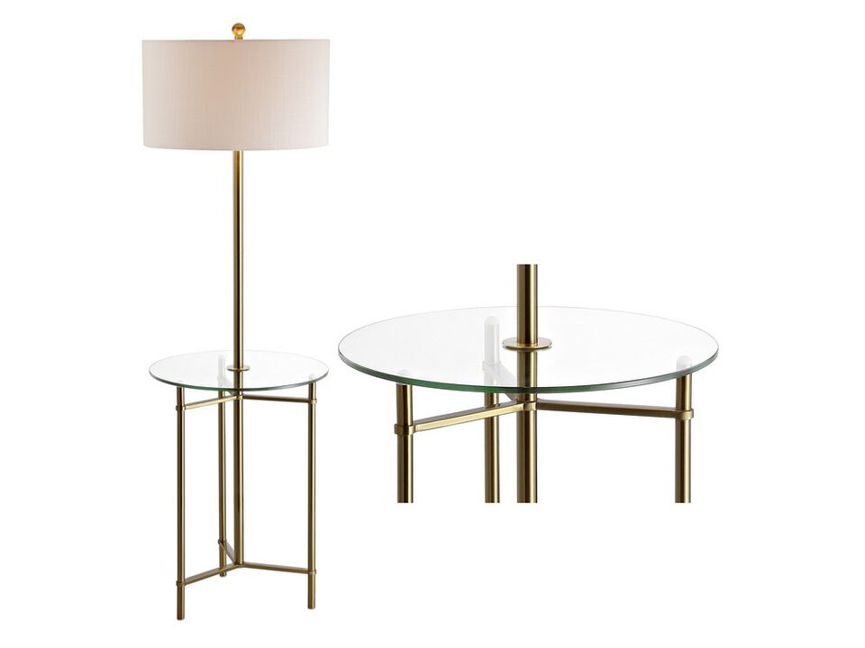 Charles 59" Metal/Glass LED Side Table and Floor Lamp, Brass