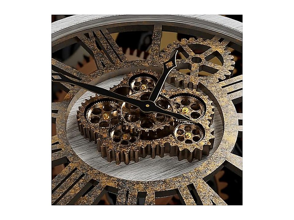 Style Large Wall Clock 18 Inch Silver Gray Moving Gear Oversized Vintage Rustic