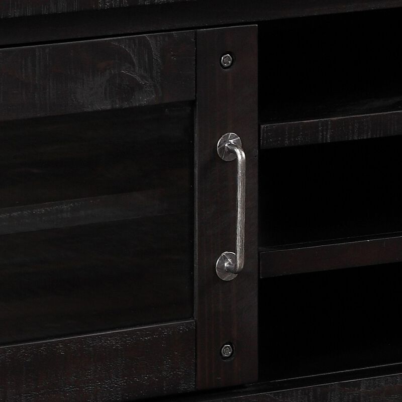 Three Open Shelves Entertainment Center with Exposed Bolts and Cross Bracing, Brown - Benzara image number 5