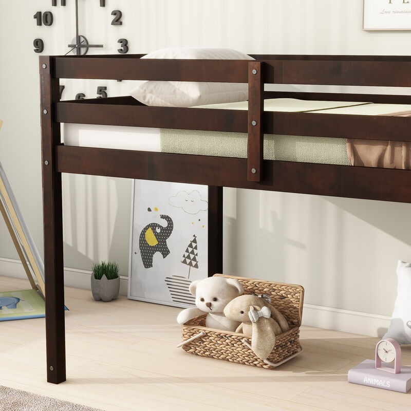 Whisen Twin Loft Bed with Ladder, Rubber Wood Space-Saving Design